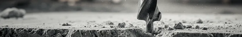 Vrták v betonu při práci s předměty pro stavbu.