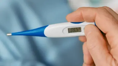 Ruční teploměr s číselným displejem ukazuje teplotu při měření.